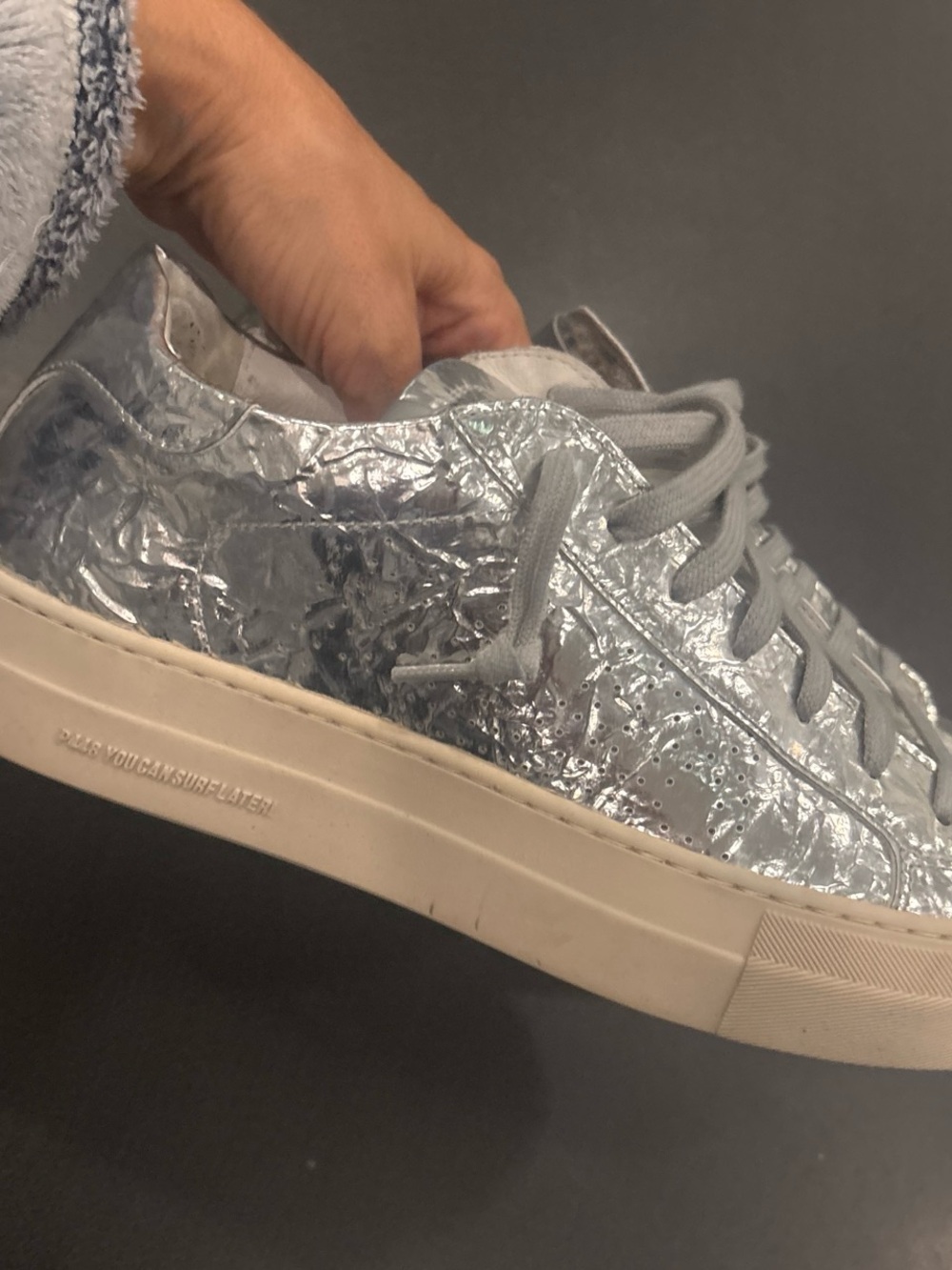 Women's Metallic Silver Low-Top Lace-Up Sneakers